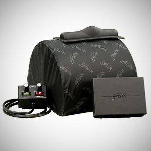 Sybian Cover in black with dark grey logo on Sybian ride-on se machine 